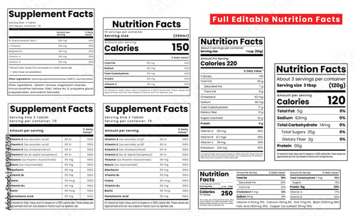 Nutrition Facts Label template design, Nutrition fact,supplement facts,nutrition label,nutrition list,vitamin information label design fats