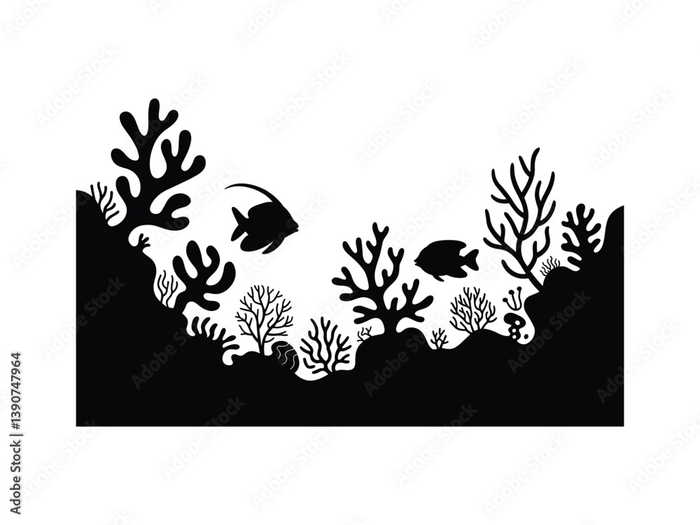 Fototapeta premium Marine Life Silhouettes: Underwater Creatures Vector Set