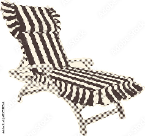 A stylish Retro Sunlounger in bold Striped Fabric rendered with Halftone Texture evokes a chic, nostalgic summer getaway vibe.