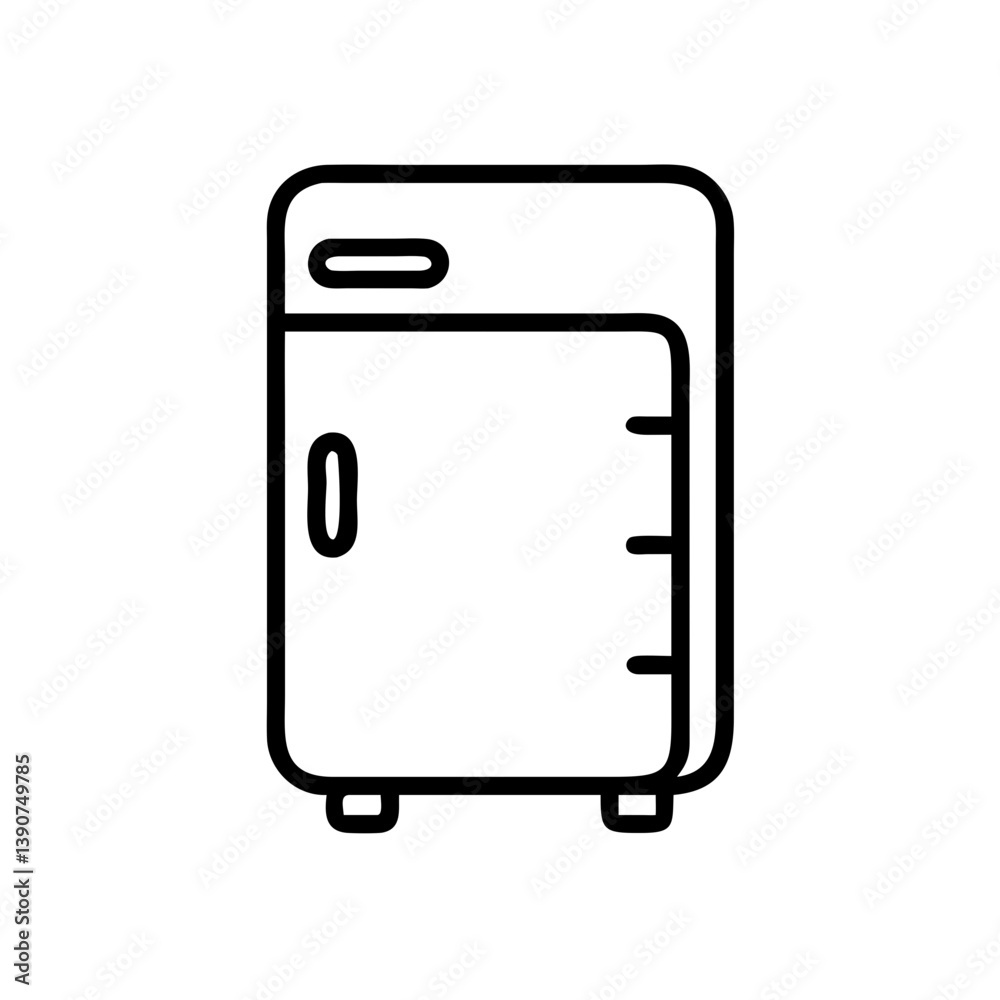 Mini fridge icon in simple line art design on white background Mini fridge icon in simple line art design on white background