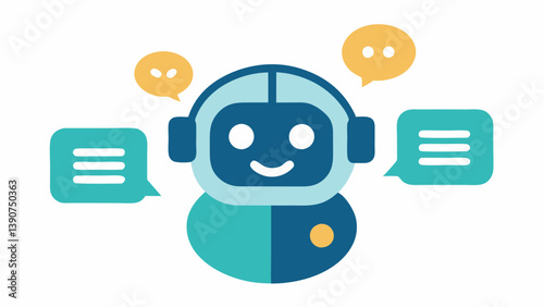 Chatbot Support A friendly chatbot icon communicating via speech bubbles that symbolize instant customer support emphasizing accessibility and help.