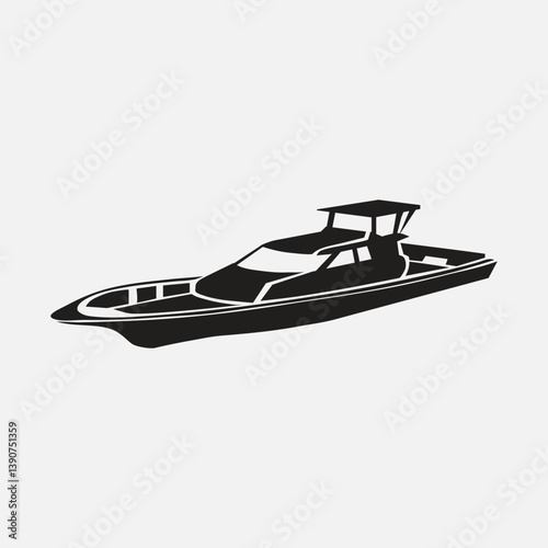 Fishing Boat Icon on Black and White Vector Backgrounds
