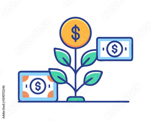 Money tree growing with dollar bills  