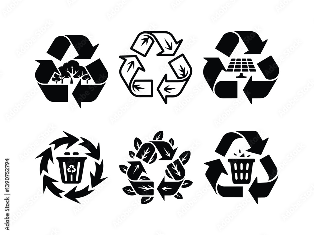 Obraz premium Eco-Friendly Circular Recycling Arrows Silhouettes Vector Set - Sustainable Design Pack