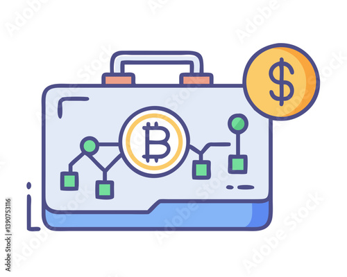 Digital briefcase with Bitcoin graph illustrating investment growth  