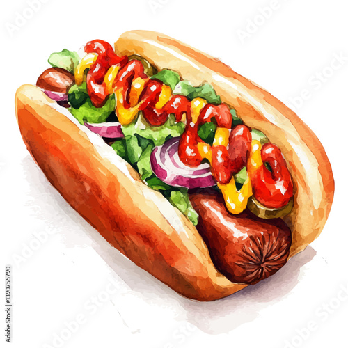 A watercolor painting of Chili Dog, isolated on a white background. Chili Dog vector

