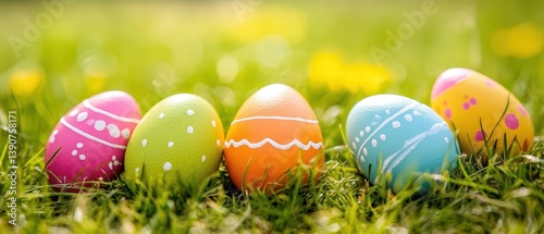 Obraz na płótnie Bright eggs on grass for spring fest w salonie