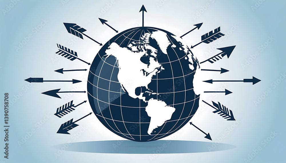 Fototapeta premium Global Influence: Arrows Emanating from Earth