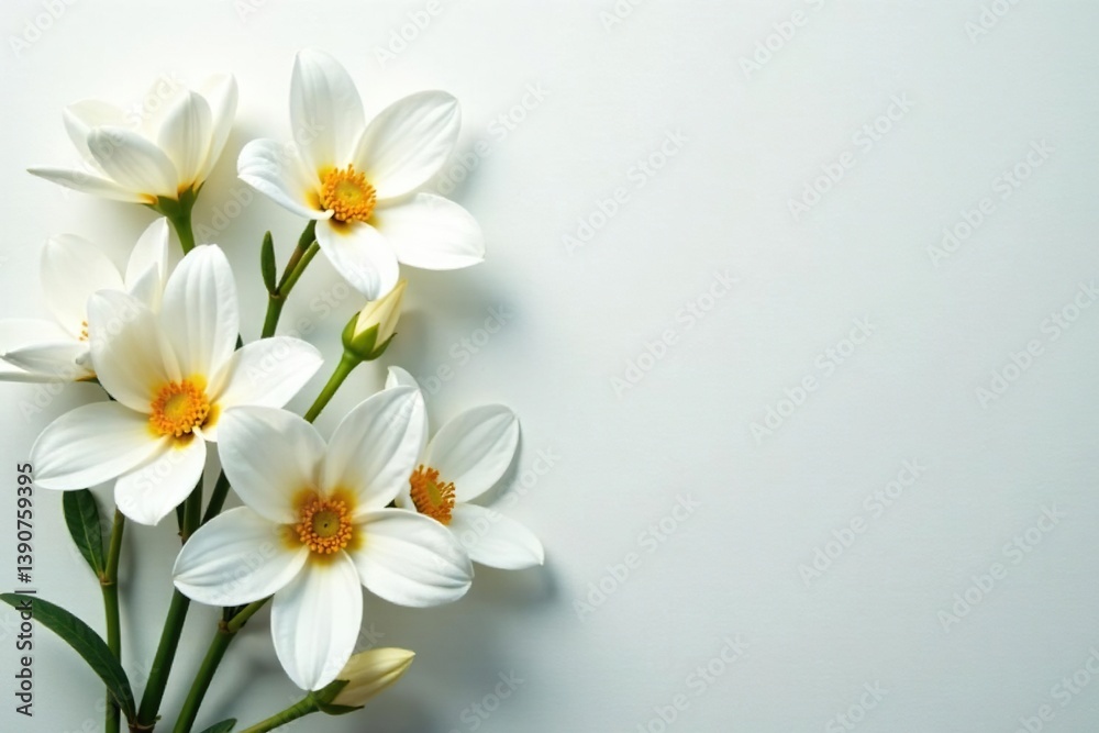 Fototapeta premium Elegant white flower arrangement on pristine backdrop, botanical, silk