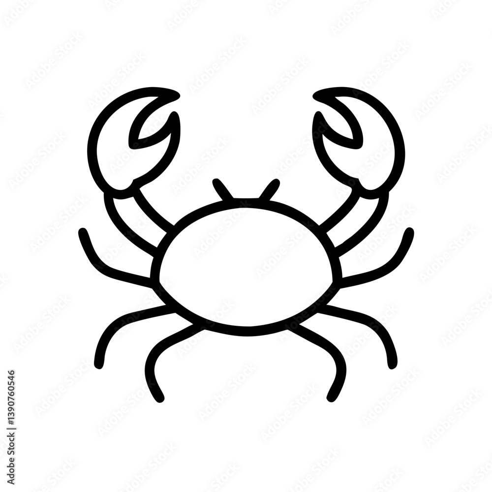 Crab icon illustration in black and white style Crab icon illustration in black and white style