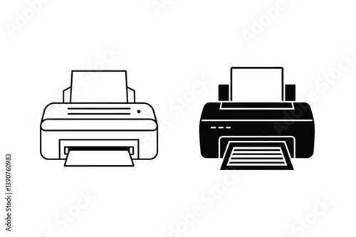 Printer Icon Set Modern Office Equipment Line And Solid Style Vectors
