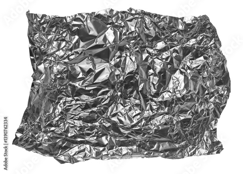 Aluminum wrinkled foil scrap isolated on white background, clipping path	