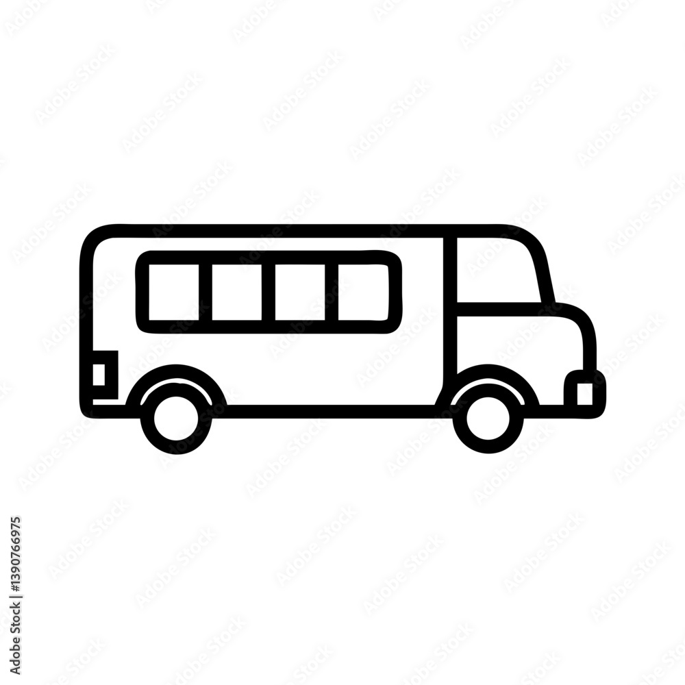 Line art illustration of a bus vehicle in profile view Line art illustration of a bus vehicle in profile view