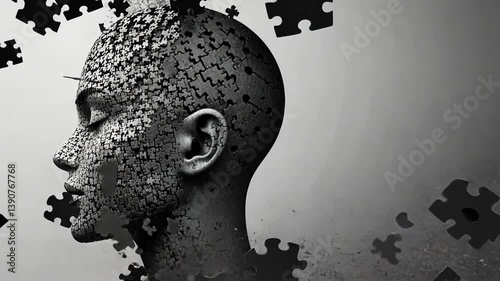 Conceptual Visualization of Dissolving Puzzle Woman as Psychological Breakdown