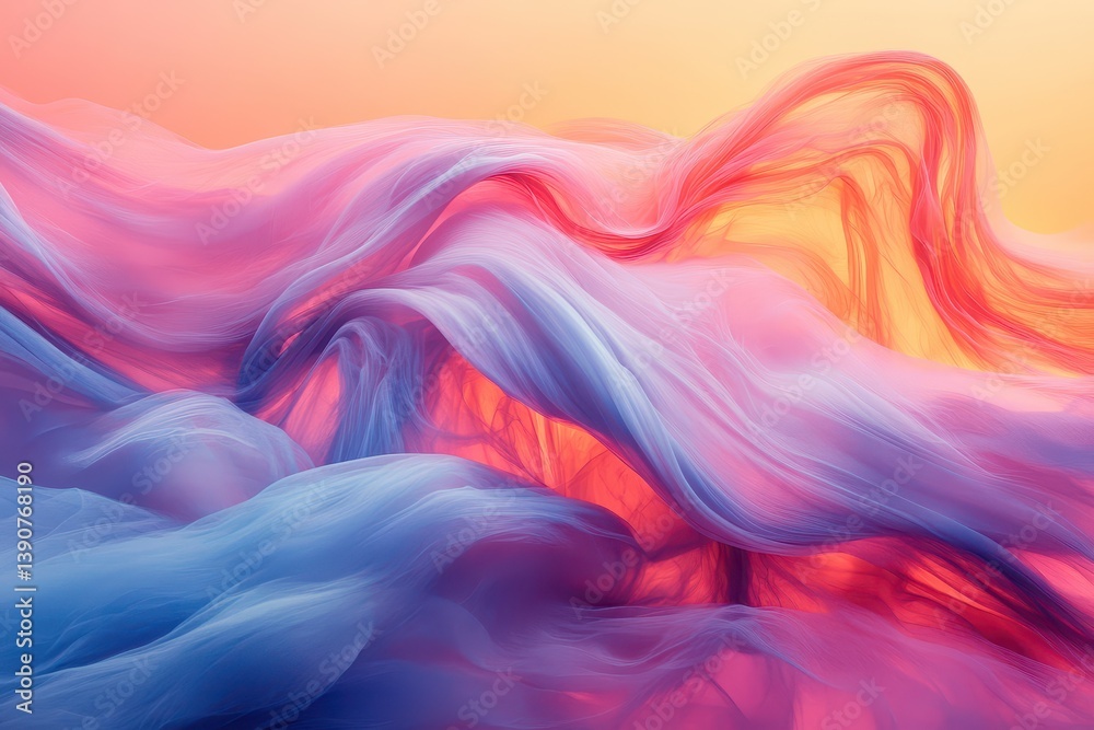 Colorful silk fabric flowing with sunlight hues