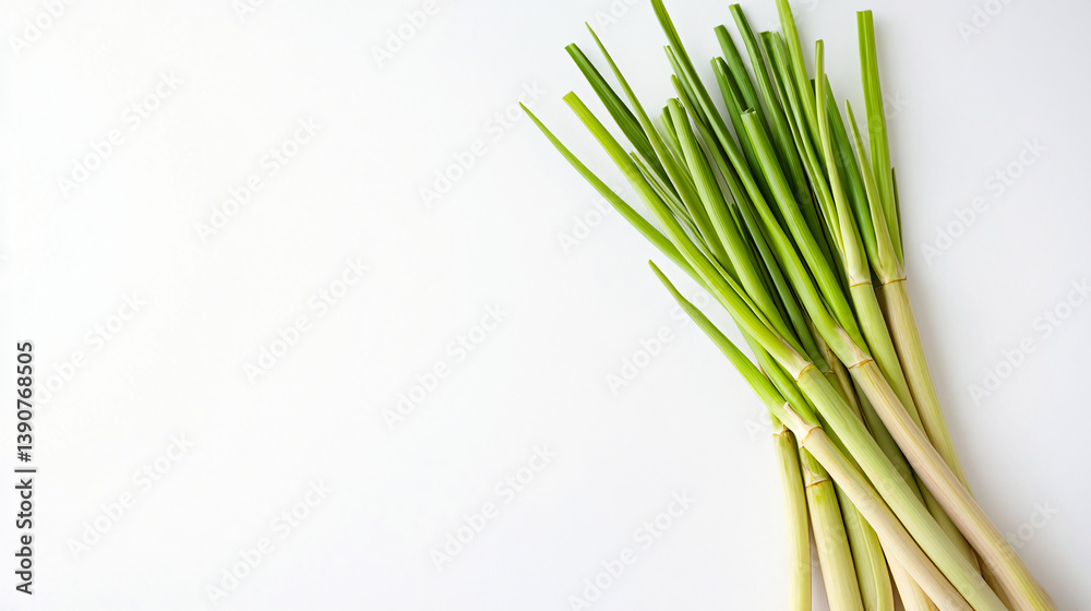 Fototapeta premium Aromatic lemongrass displayed against a clean white backdrop