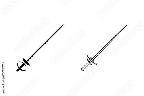 Two Fencing Swords Black And White Vector Illustration Isolated On White Background