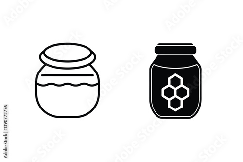 Honey Jar Icon Set Featuring Outline And Solid Styles Isolated On White