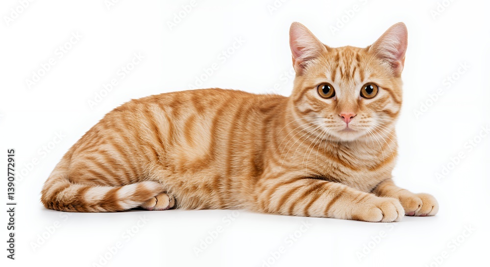Ginger Tabby Cat Lying Down Relaxed on White Background Studio Shot Ginger Tabby Cat Lying Down Relaxed on White Background Studio Shot
