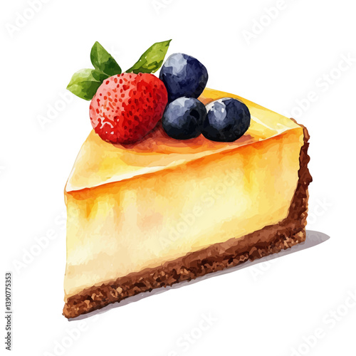 A watercolor painting of Cheesecake, isolated on a white background. Cheesecake vector

