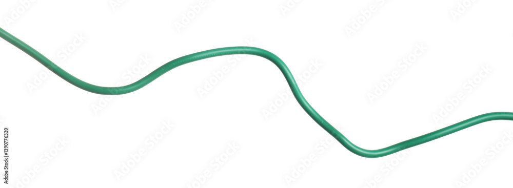 One green electrical wire on white background