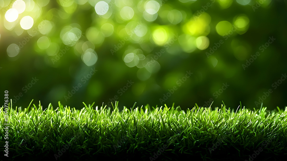 Obraz premium Vibrant Green Grass Illuminated by Sunlight with Blurry Natural Background