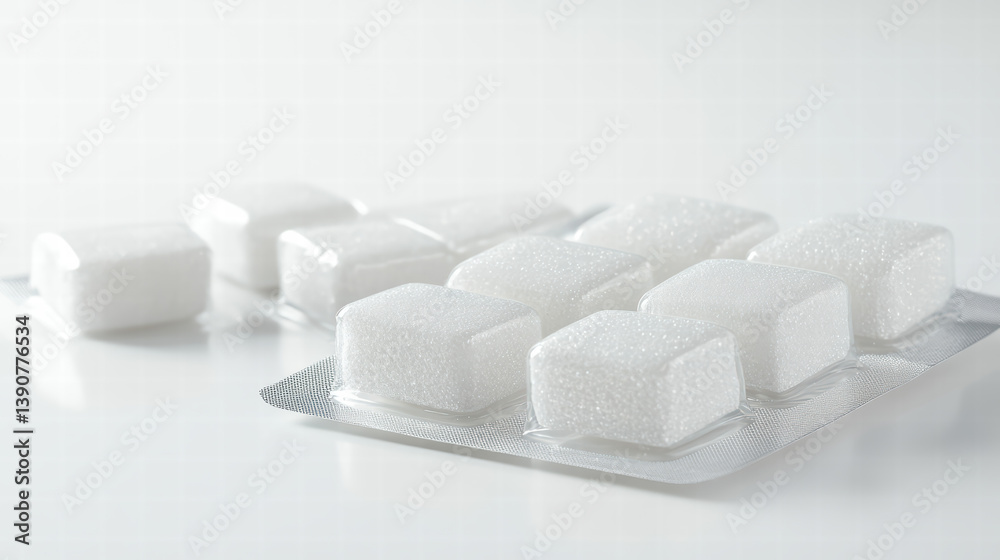 A close-up shot showcases a pack of pristine sugar cubes neatly arranged, presenting a clean and simple aesthetic. A close-up shot showcases a pack of pristine sugar cubes neatly arranged, presenting a clean and simple aesthetic.
