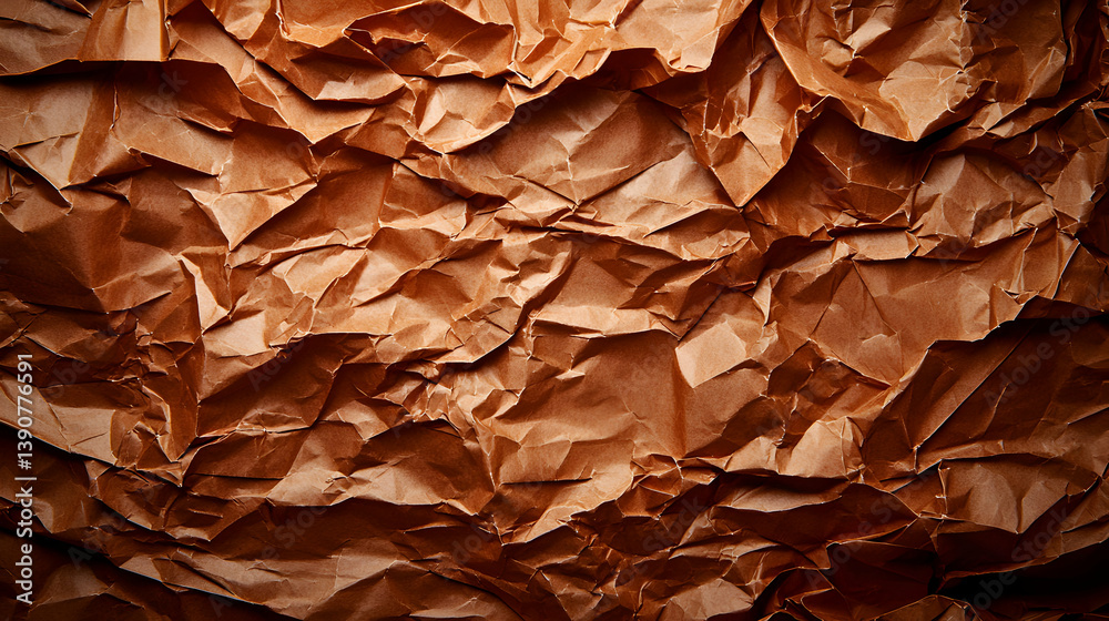 Textured Crumpled Brown Paper Background With Shadows And Highlights Close Up
