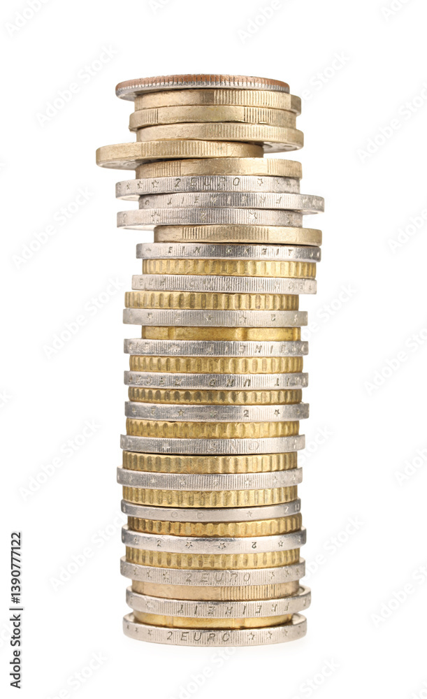 Stack of different coins isolated on white Stack of different coins isolated on white