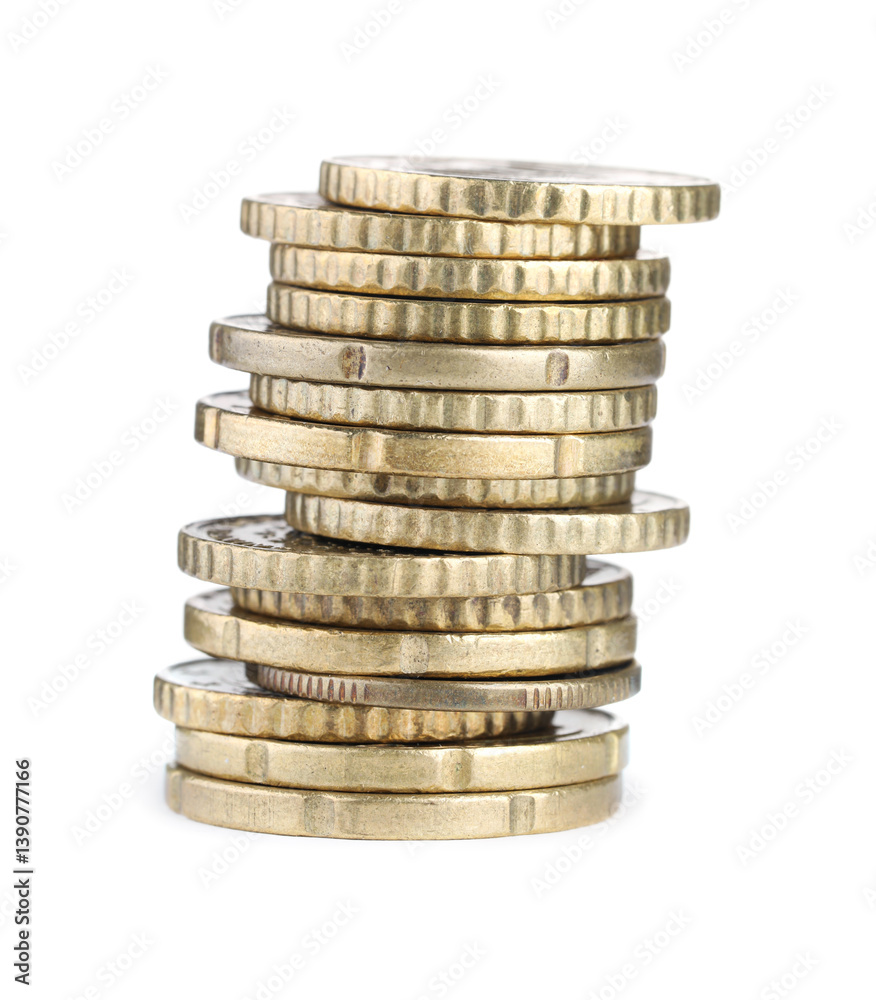 Stack of different coins isolated on white Stack of different coins isolated on white
