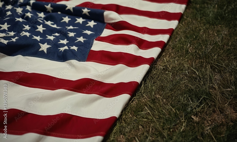Obraz premium American Flag Resting on Grass Depicting Patriotism and National Pride