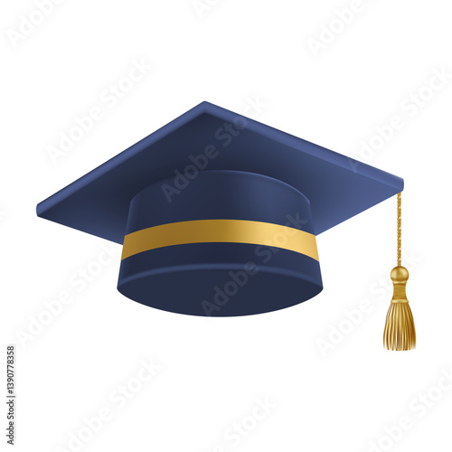 Realistic Blue graduate cap. 3D Graduation Doctoral hat.