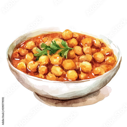 A watercolor painting of Chana Masala, isolated on a white background. Chana Masala vector

