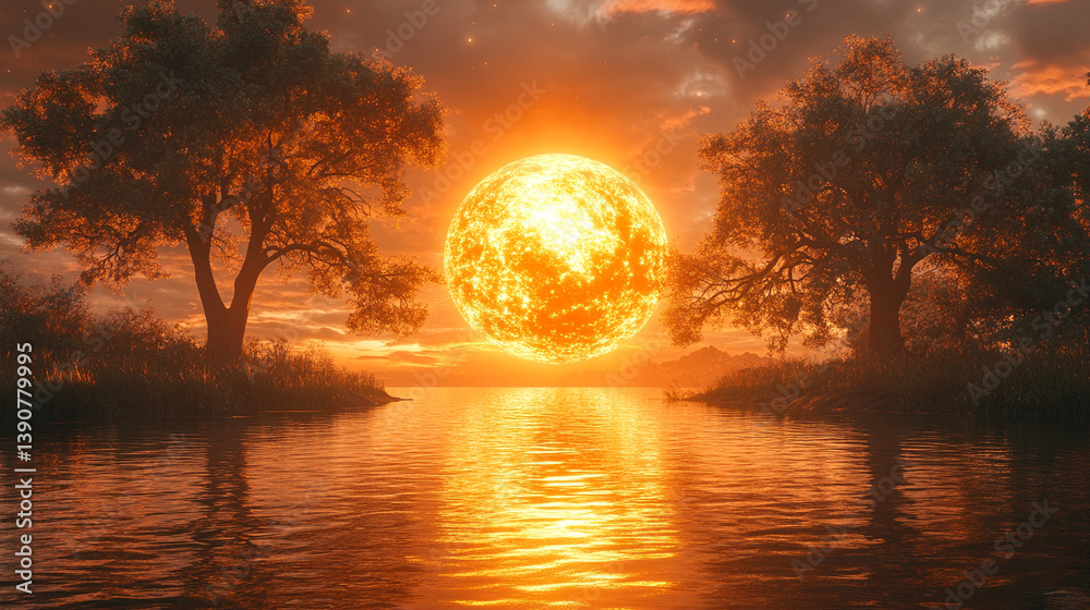 A dramatic scene of a burning planet in space, symbolizing destruction and rebirth in the context of an apocalypse. The fiery globe contrasts against the vast, dark void of the universe
