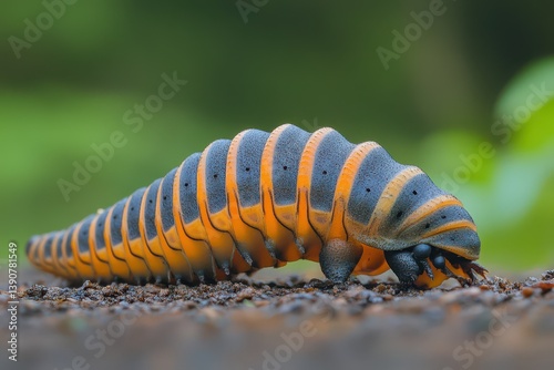 Obraz na płótnie Colorful caterpillar crawling on forest floor w salonie