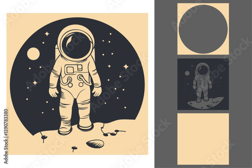 Papercut Astronaut on Moonscape Laser Cut Vector