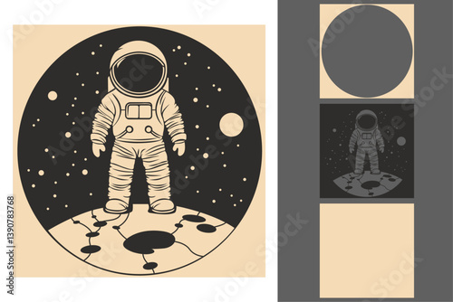 Papercut Astronaut on Moonscape Laser Cut Vector