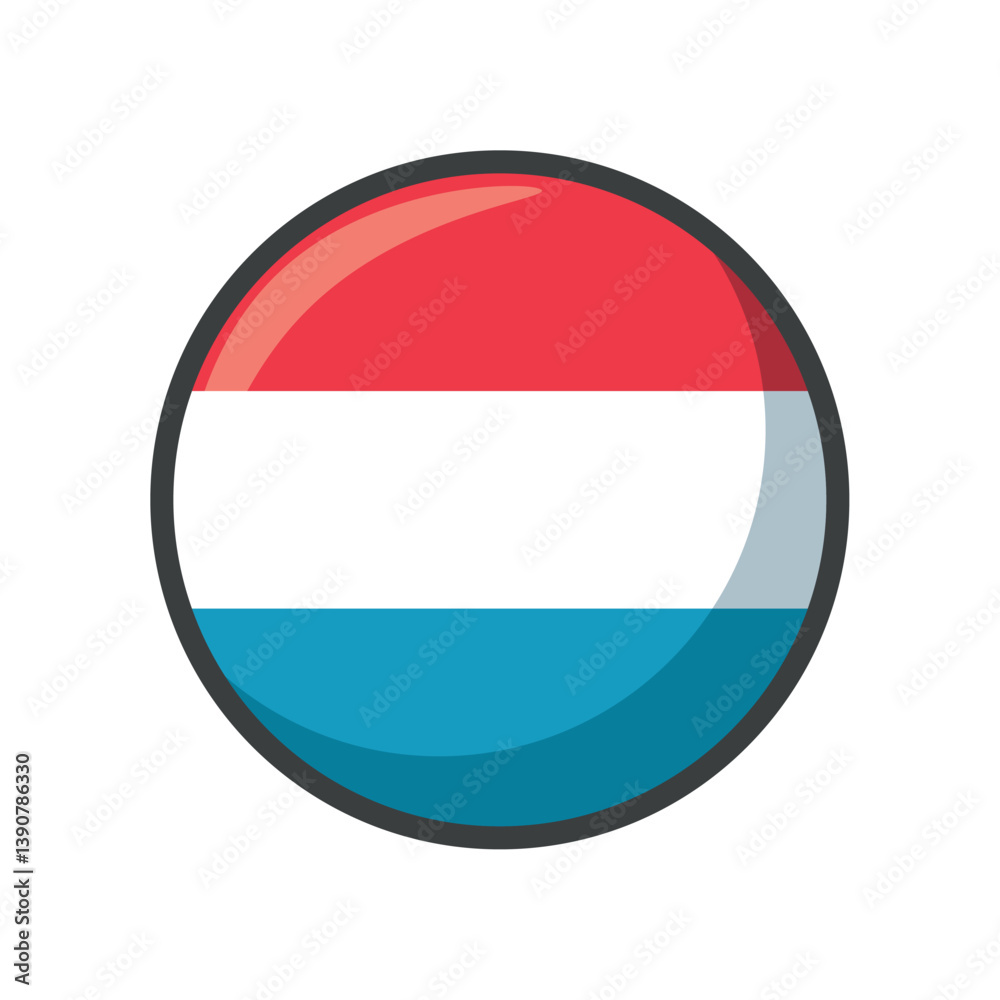 Glossy Round Vector Illustration of the National Flag of Luxembourg – Circular Emblem Featuring Horizontal Red, White, and Light Blue Stripes Representing the European Country’s Official Tricolor Flag Glossy Round Vector Illustration of the National Flag of Luxembourg – Circular Emblem Featuring Horizontal Red, White, and Light Blue Stripes Representing the European Country’s Official Tricolor Flag