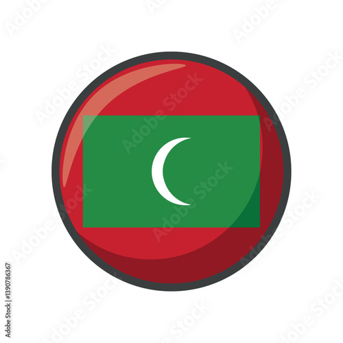 Glossy Circular Vector Icon of the National Flag of Maldives – Round Emblem Featuring a Green Rectangle with White Crescent on a Red Background Representing the Island Nation in South Asia Free Download Glossy Circular Vector Icon of the National Flag of Maldives – Round Emblem Featuring a Green Rectangle with White Crescent on a Red Background Representing the Island Nation in South Asia - GFXLoad