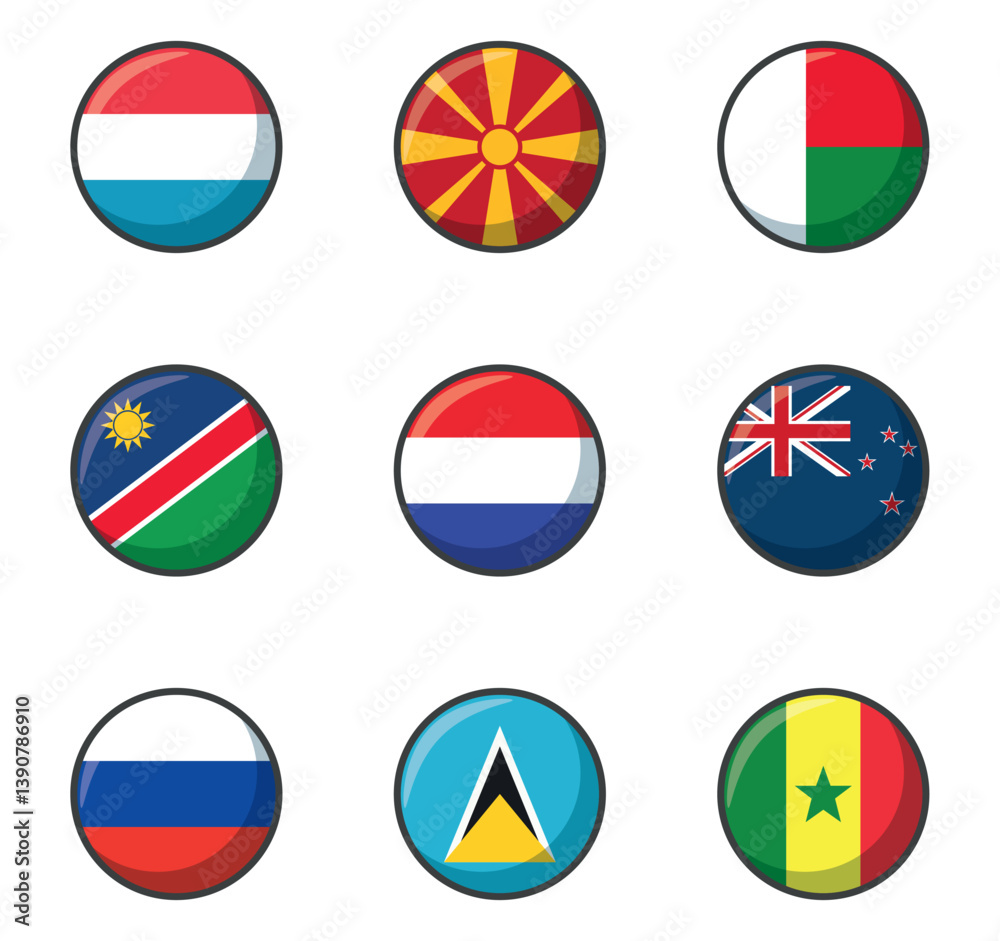Set of vector icons of flags of different countries on a white background Set of vector icons of flags of different countries on a white background