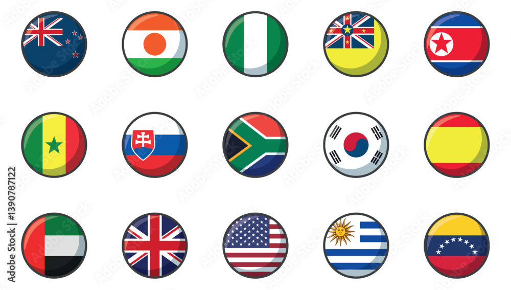 Set of vector icons of flags of different countries on a white background Set of vector icons of flags of different countries on a white background