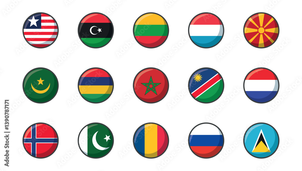 Set of vector icons of flags of different countries on a white background Set of vector icons of flags of different countries on a white background