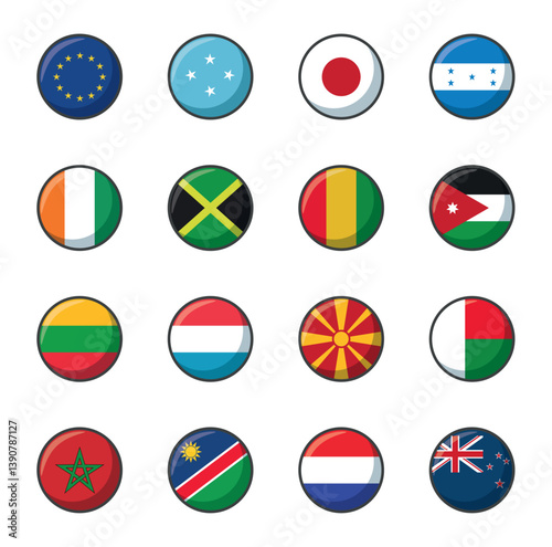 Set of vector icons of flags of different countries on a white background