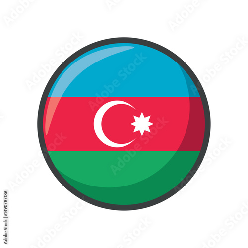 Free Download Vector Illustration of the National Flag of Azerbaijan in a Round Icon Design Featuring Crescent Moon and Eight-Pointed Star - GFXLoad