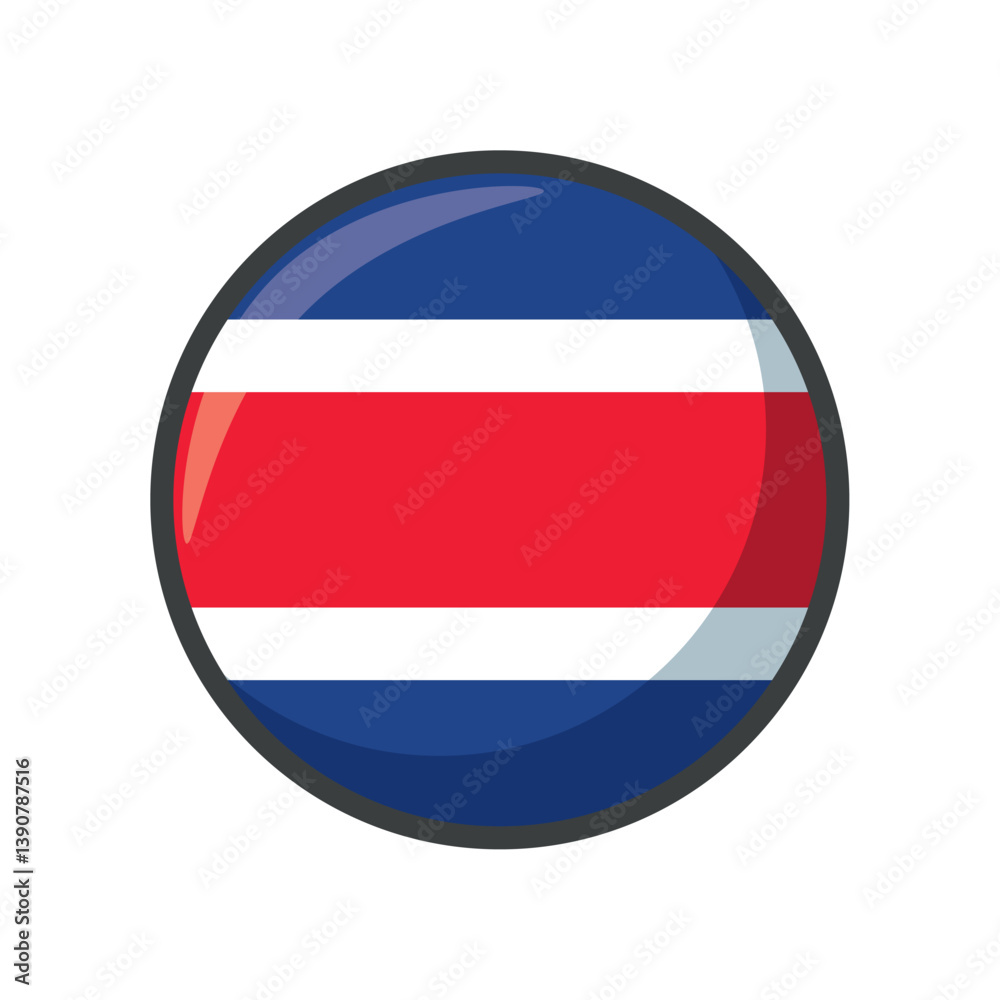 Vector Illustration of the National Flag of Costa Rica in a Circular Icon Format Featuring Horizontal Stripes of Blue, White, and Red Representing the Central American Nation's Identity Vector Illustration of the National Flag of Costa Rica in a Circular Icon Format Featuring Horizontal Stripes of Blue, White, and Red Representing the Central American Nation's Identity