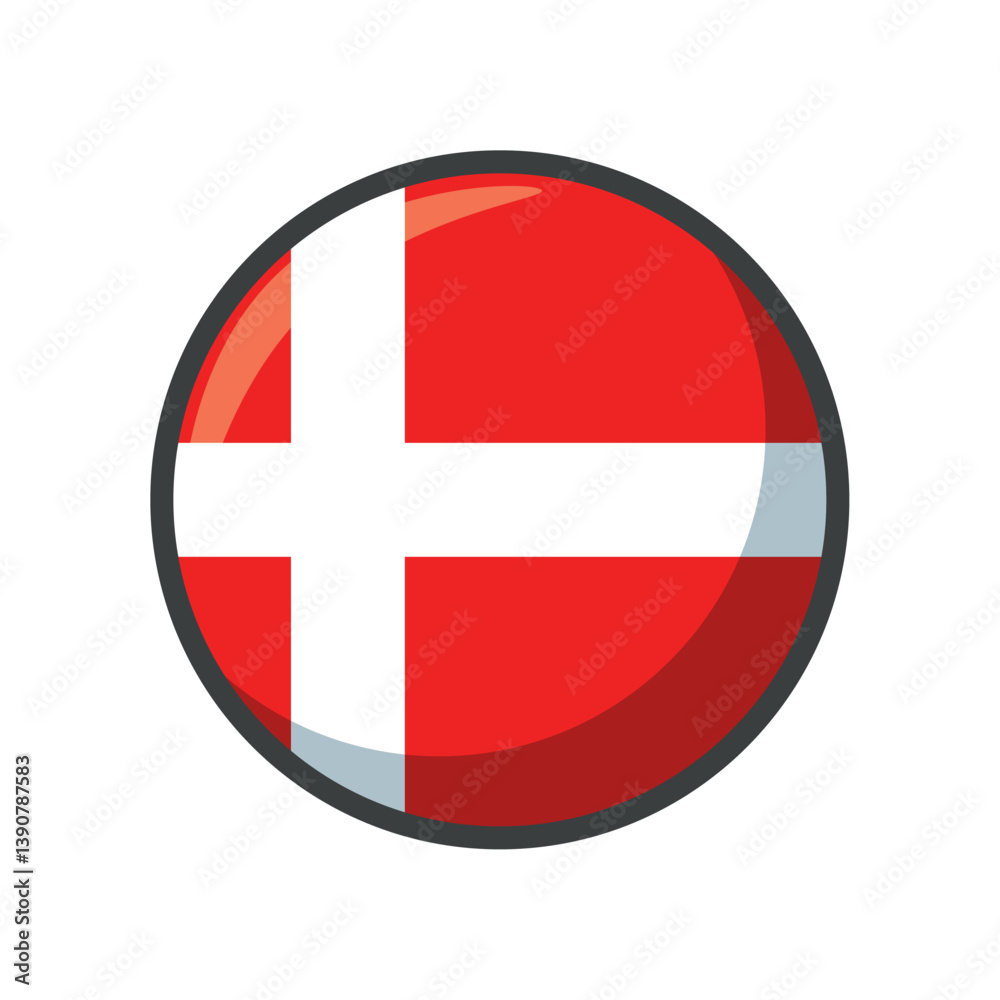 Vector Illustration of the National Flag of Denmark in a Circular Icon Format Featuring a White Nordic Cross on a Red Background Representing the Scandinavian Country Vector Illustration of the National Flag of Denmark in a Circular Icon Format Featuring a White Nordic Cross on a Red Background Representing the Scandinavian Country