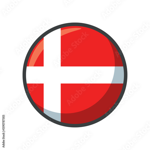 Free Download Vector Illustration of the National Flag of Denmark in a Circular Icon Format Featuring a White Nordic Cross on a Red Background Representing the Scandinavian Country - GFXLoad