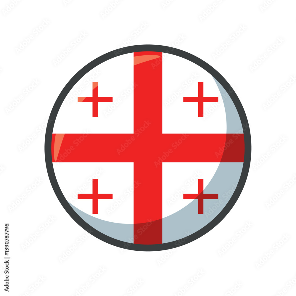 Obraz premium Vector Illustration of the National Flag of Georgia in a Circular Icon Format Featuring a Large Red Cross and Four Smaller Crosses on a White Background Representing the European Country of Georgia