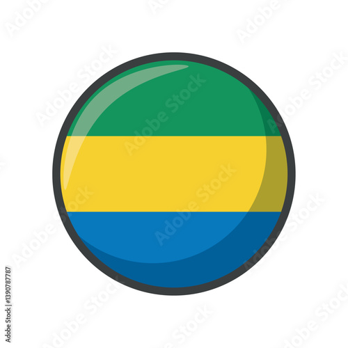 Free Download Vector Illustration of the National Flag of Gabon in a Circular Icon Design Featuring Horizontal Green, Yellow, and Blue Stripes Representing the Central African Country - GFXLoad