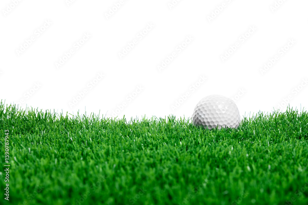 Golf ball on green grass against white background Golf ball on green grass against white background